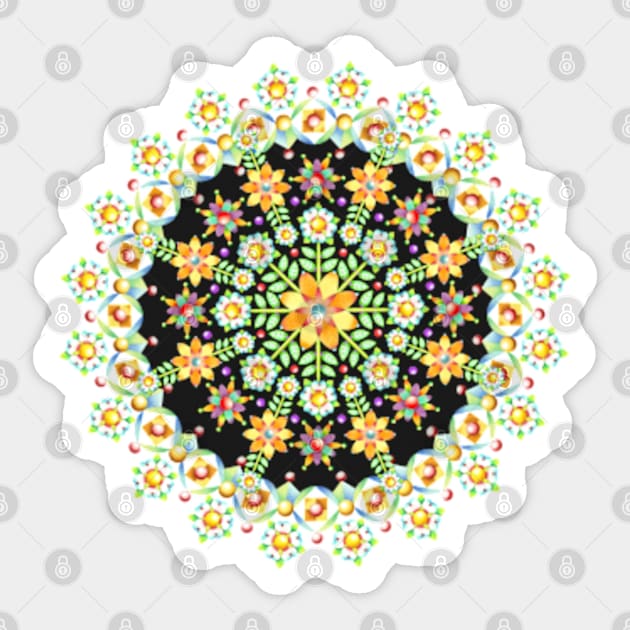 Fantasy Damask Folkloric Mandala Sticker by PatriciaSheaArt